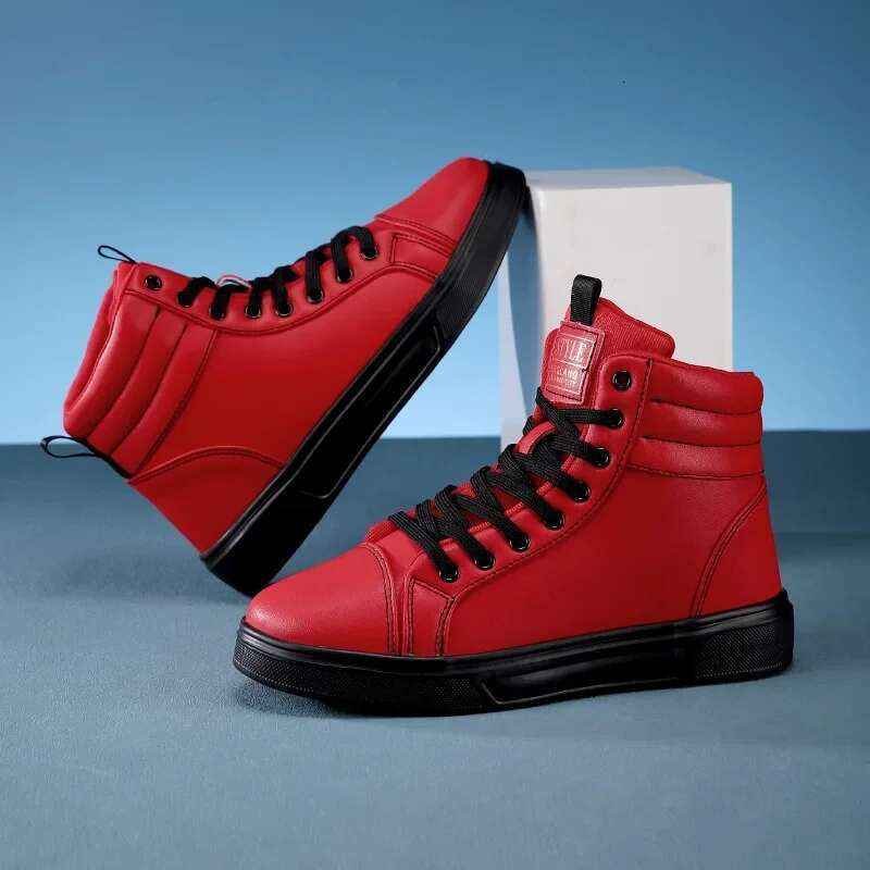 2025 Spring Fashion Red Men's High Top Skateboarding Shoes for Men Women Comfortable Unisex Leather Sneakers Size 35-46