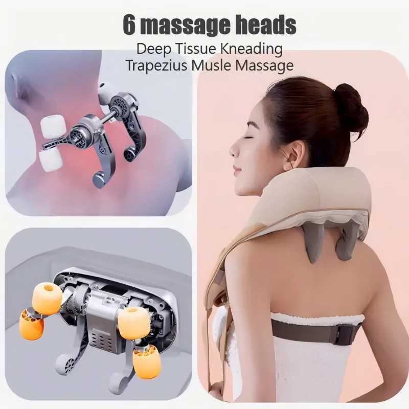 Shiatsu Back Shoulder and Neck Massager with Heat Cordless Deep Tissue 6D Kneading Massage Pillow Massage Shawl for Muscle RelaxW250512