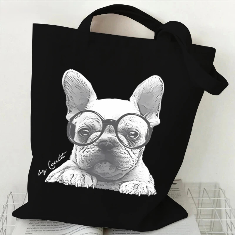 French Bulldog Heart Printed Womens Handbag with Animal Lover n Canvas Shopping Bag Reusable Shoulder 250428