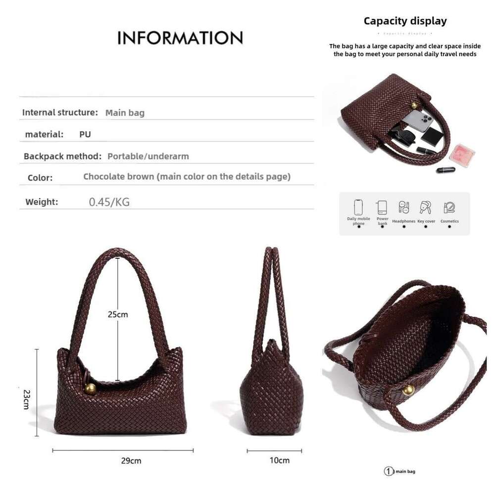 New retro all-handmade large capacity commuting high-end woven single shoulder portable soft leather vegetable basket tote bag