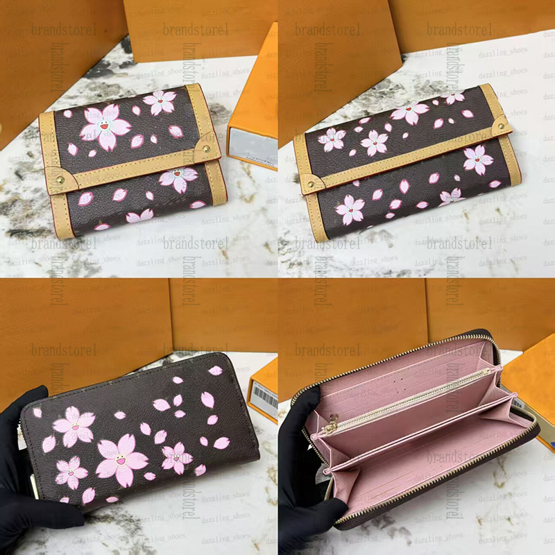 Fashion women Leather wallet single zipper wallets lady ladies long classical purse with card M80402 orange box