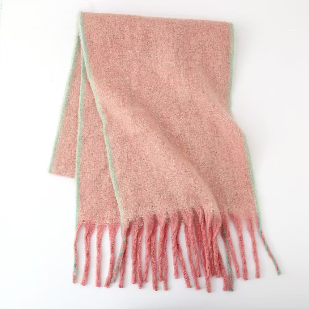T692 European and American circle yarn thick braid scarf female European and American fashion simple versatile neck scarf thick contrast color scarf