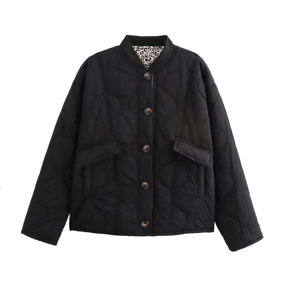 Quilted Single-Breasted Leopard Print Splicing Women's New Winter Fashion Retro Casual Cotton Jacket