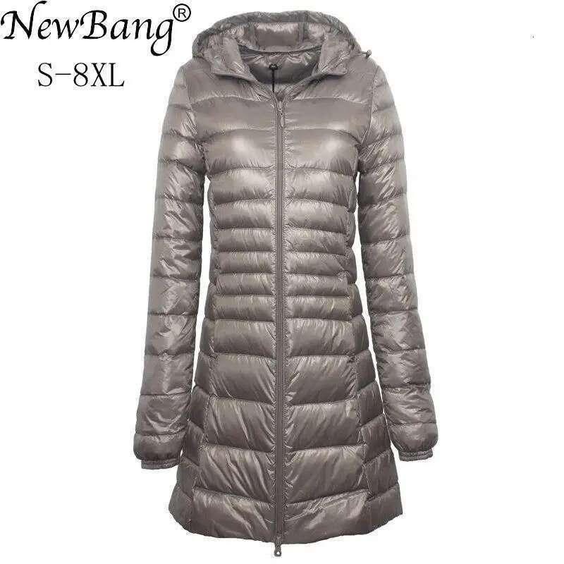 Newbang 7Xl 8Xl Plus Long Winter Ultra Light Jacket Women With Hooded Down Coat Female Big Size Coats Designer