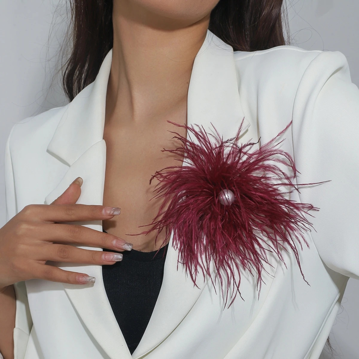 21CM Fashion Multicolor Feather Large Brooch for Women Ladies Pearl Pin Brooches Party Cloth Jewelry Accessories Gifts 250512