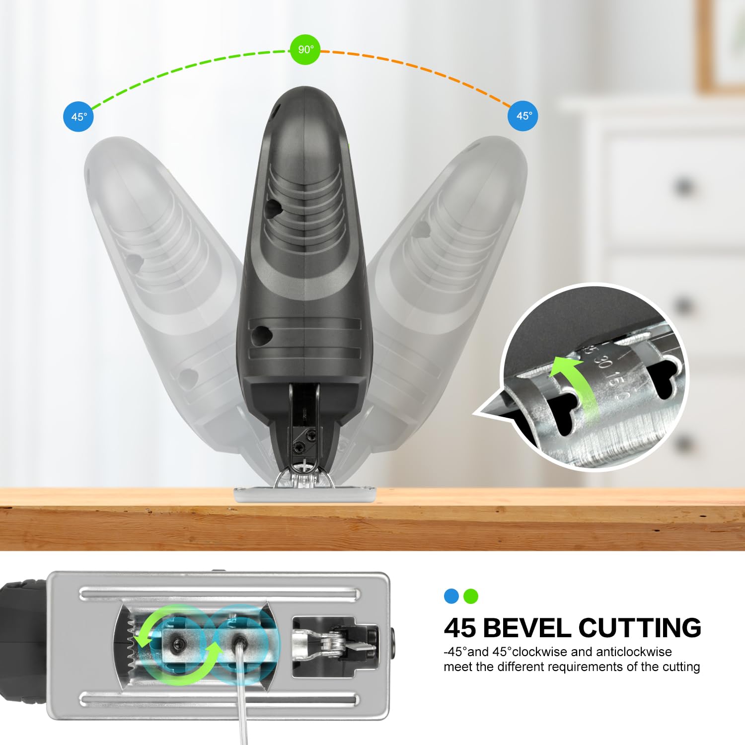 GALAX PRO 400W Variable Speed Jigsaw, 3000 SPM, 45° Bevel Cutting, Lock-on Button, Includes Blades for Wood and Metal