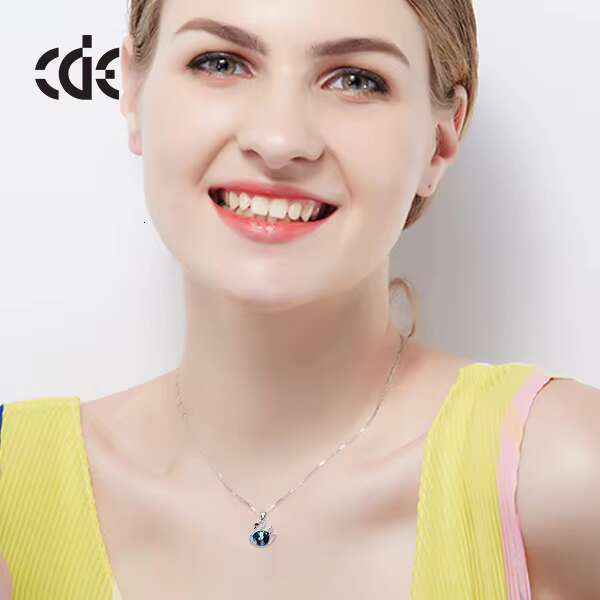 CDE Boutique Jewelry Pure Sier Austrian Crystal Blue Stone Pendant Swan Necklace for Girls