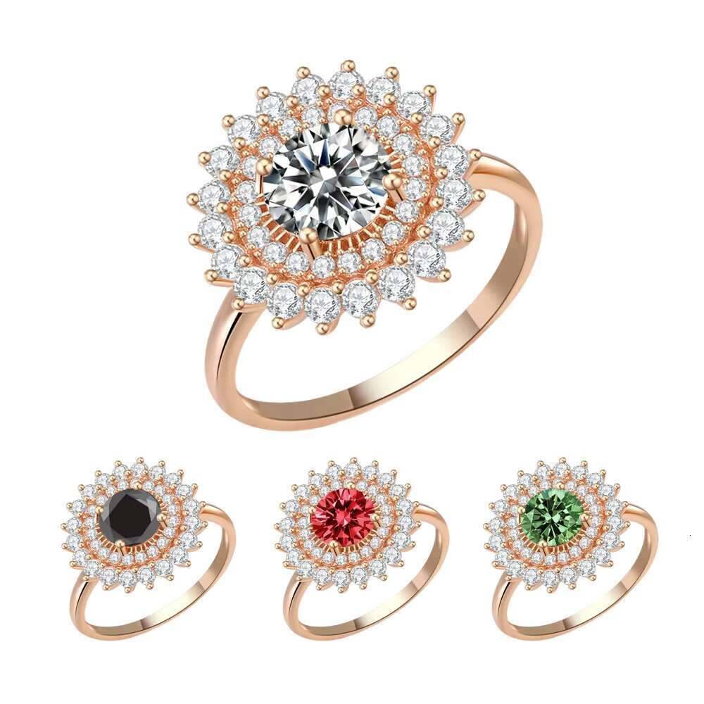New Trendy Sun Flower Shape D Color 1Carat 925 Sterling Silver Red Moissanite Ring for Women Engagement Party