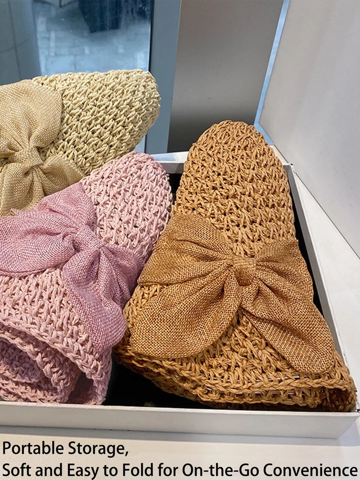 Handmade Straw Hat for Women Summer Fashion Bowknot Foldable Sunscreen Panama Lady Sweet Wide Brim UV Beach Cap Girl 250512