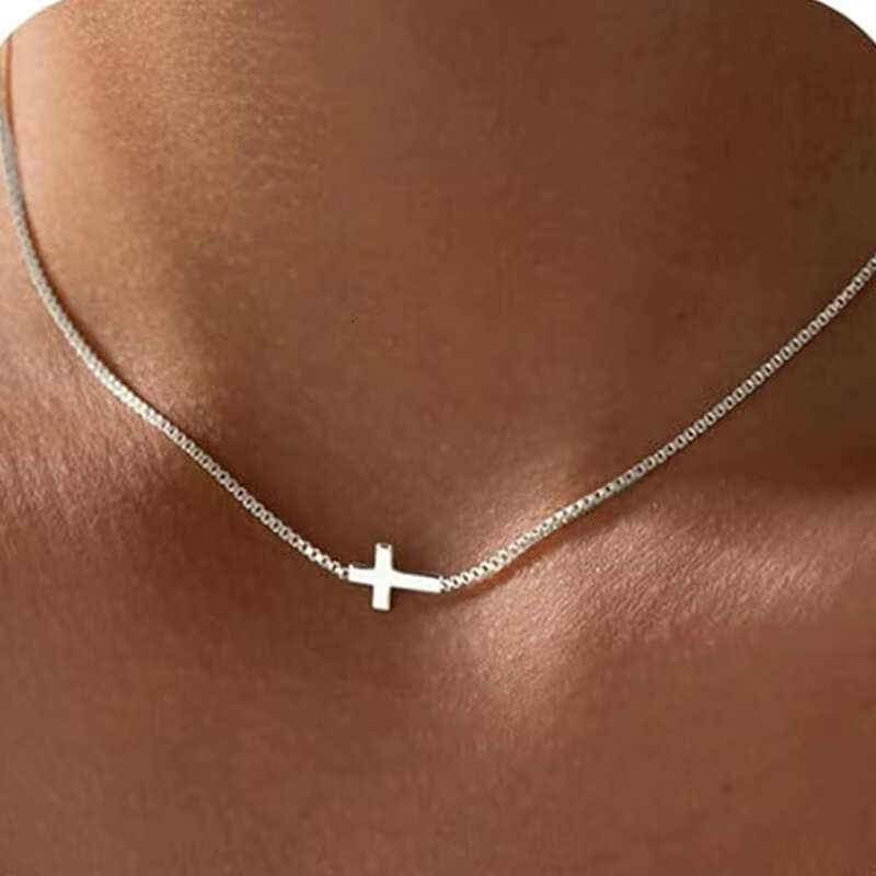Gilded stainless steel pendant women's jewelry fashionable collarbone chain cross non diagonal neck necklace