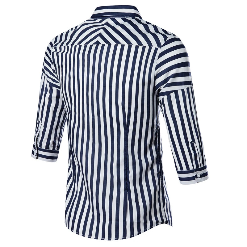 Summer MenBlack Three Quarte Striped Shirt Fashion Slim Shirts Red Black Chemise White Men Casual Camisa Big Size M-4XL 5XL 250509