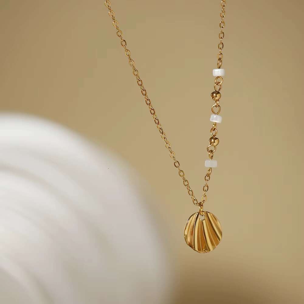 Women's stainless steel gold-plated shell pendant bead natural white stone fashion chain necklace jewelry
