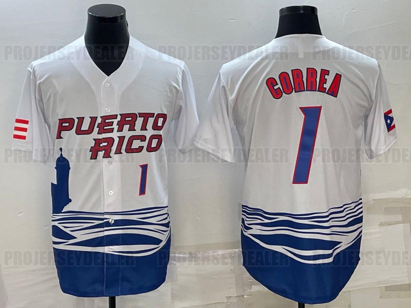 Custom Jersey Team Puerto Rico 2023 World Baseball Classic WBC Francisco Lindor Carlos Correa Javier Baez Edwin Diaz Marcus Stroman Enrique Hernandez 