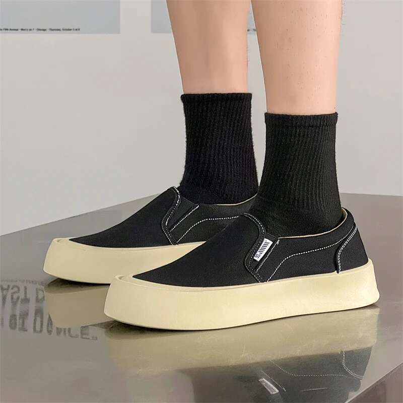 Men's canvas high-quality loafers fashionable thick soles versatile casual sports board white lazy shoes