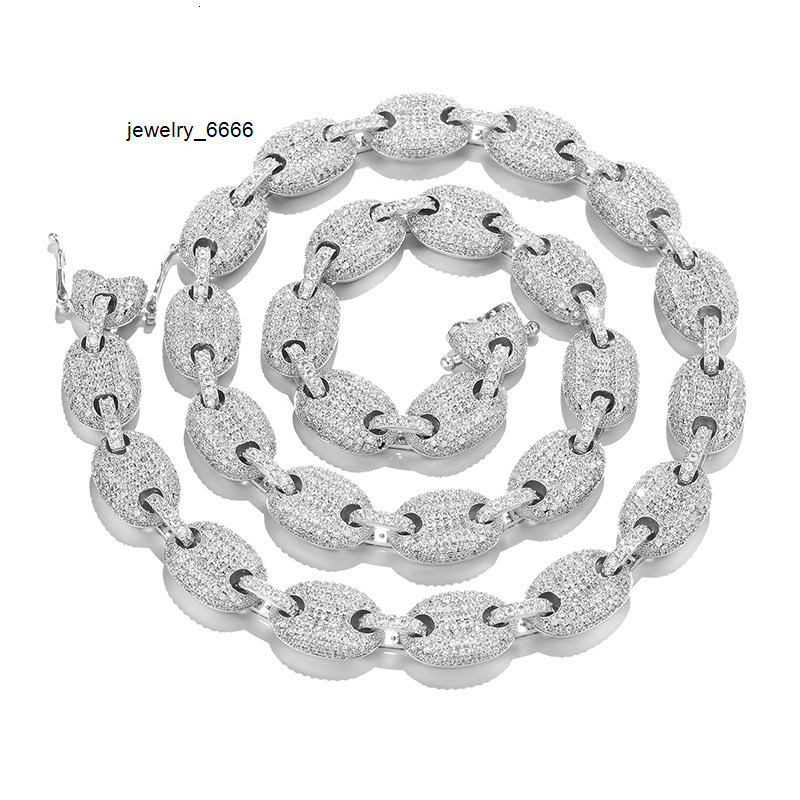 VVS Moissanite Diamond Cuban Link Chain Iced Out Coffee Bean Pig Nose Choker Necklace Hip Hop S925 Sterling Silver Link Chain