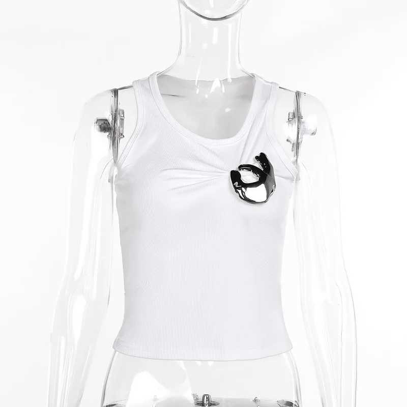 Womens Personalized Fashion Personalized Shrink Tank Top Sexy Solid Color OK Pattern Tank Top M250513