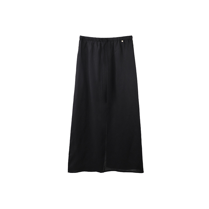 P1104 Large size Tencel linen split elastic waist skirt 2025 summer Korean version simple A-line skirt