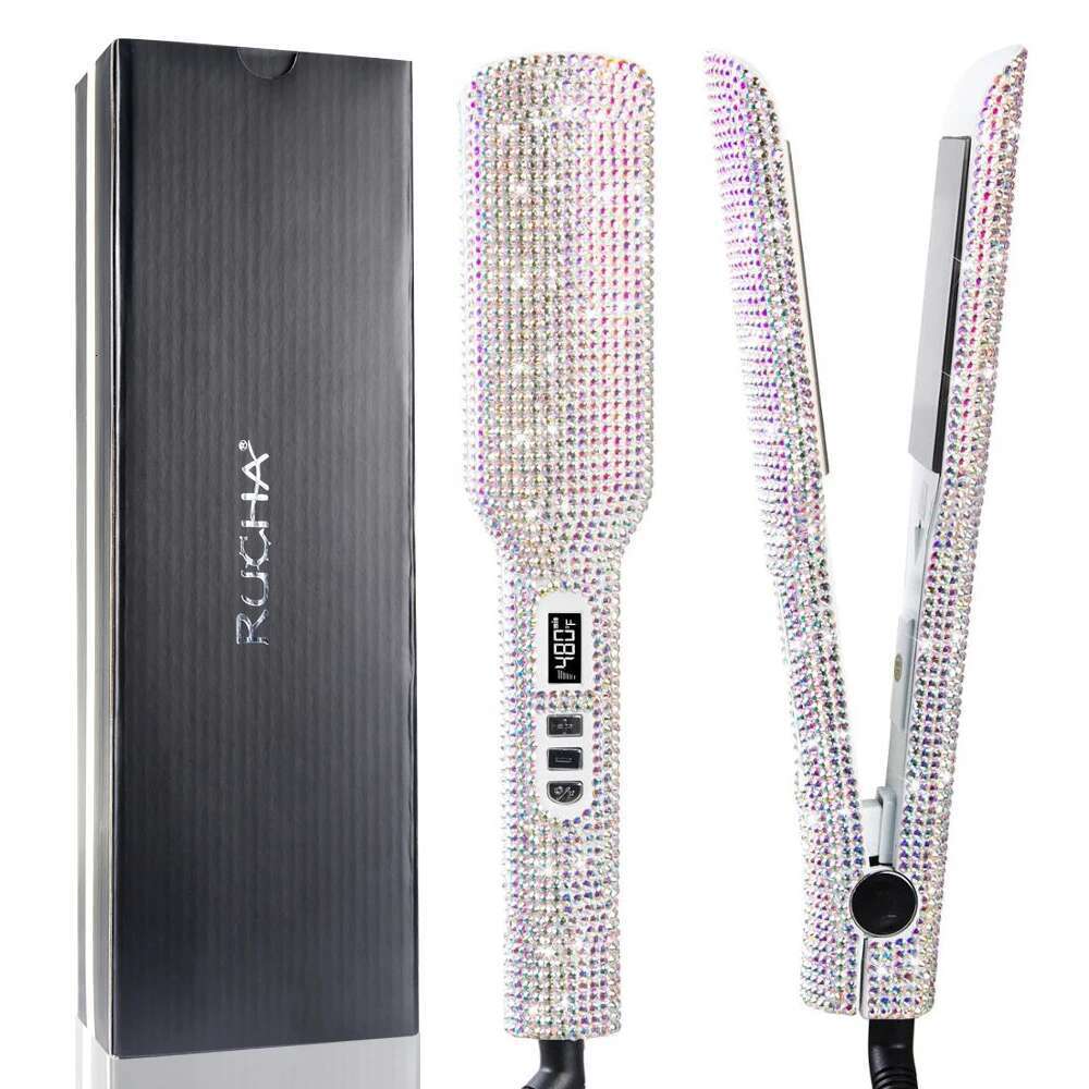 Rhinestone Flat Titanium Straightener Dual Voltage Iron Professional Hair Tools LCD Display 2 Inch Plate Irons