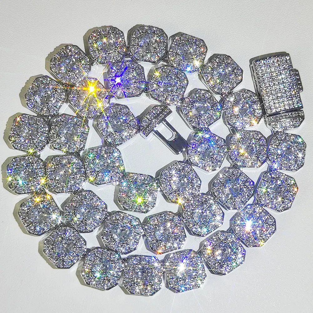 Iced Out Cubic Zirconia Cluster Tennis Chain Necklace Hip Hop Jewelry 10mm 12mm Classic Gift for Men Women 250512