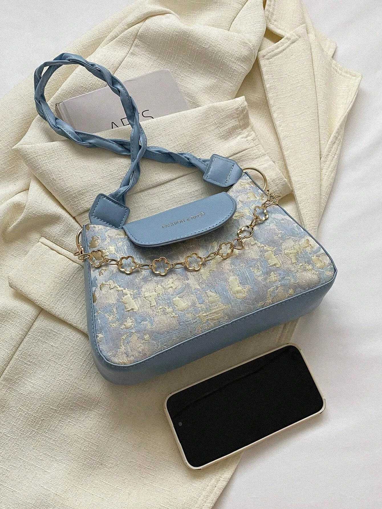 Vintage Pattern Chain Decoration Womens Single Shoulder Bag Flower Pattern Shoulder Bag For Women Chain Decor Underarm PurseW250512