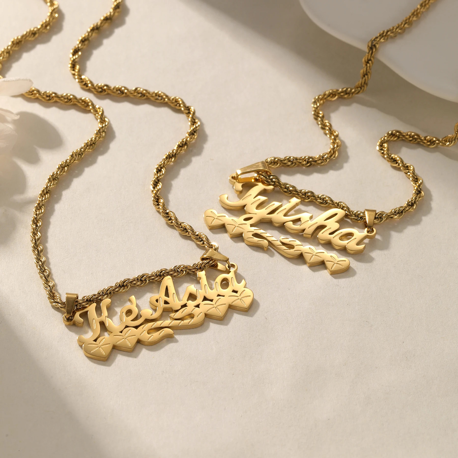 Deep Carving Customized Name Necklace Rope Chain Personalized Heart Necklaces For Women/Men Nameplate Jewelry Gift For Her 250512