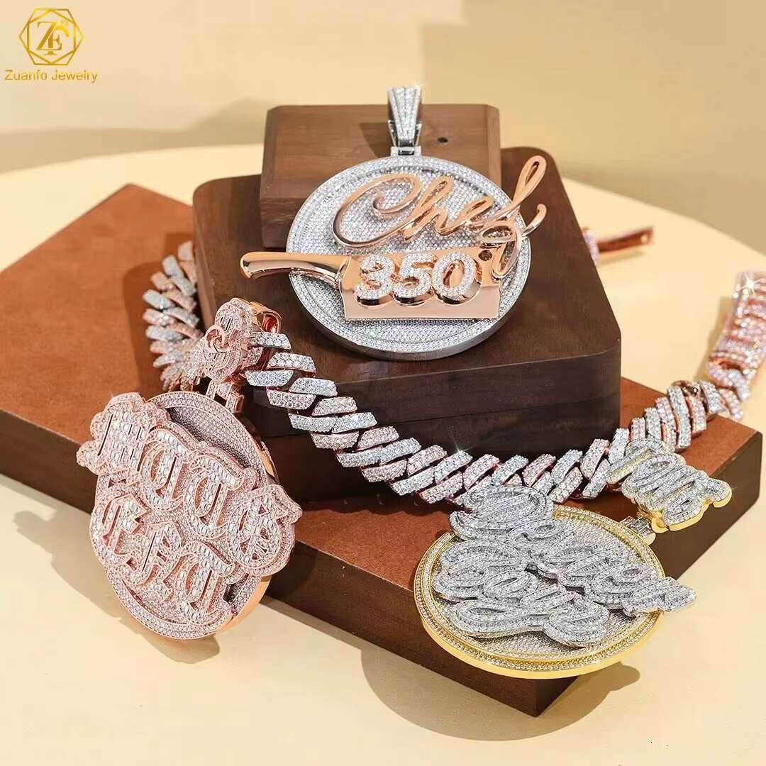 2.5inch Solid 925 Silver Round Plate Custom Pendant Moissanite Diamond Angel With Money Bag Hip Hop Iced Out Pendant for Chain