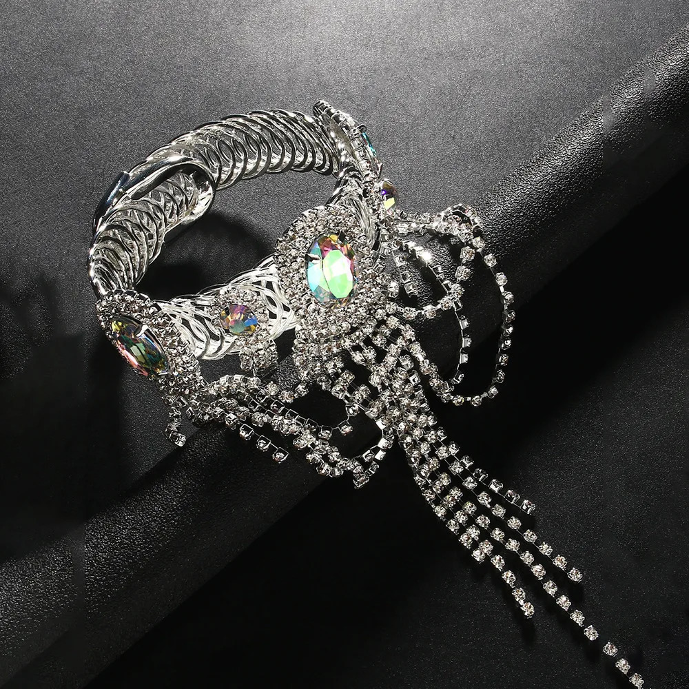 Charm Trendy AB Tassel Open Rhinestone Arm Chain Jewelry for Women Girl Nightclub Party Crystal Bracelet Bangle Hand Accessories 250512