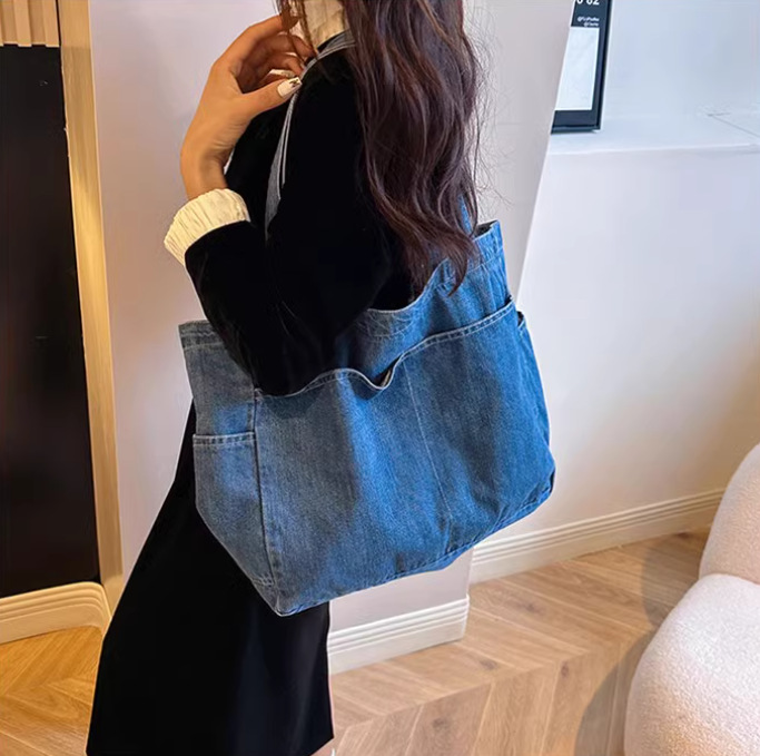 Denim shoulder bag large capacity shopping bag mother bag tote bag student schoolbag commuter bag