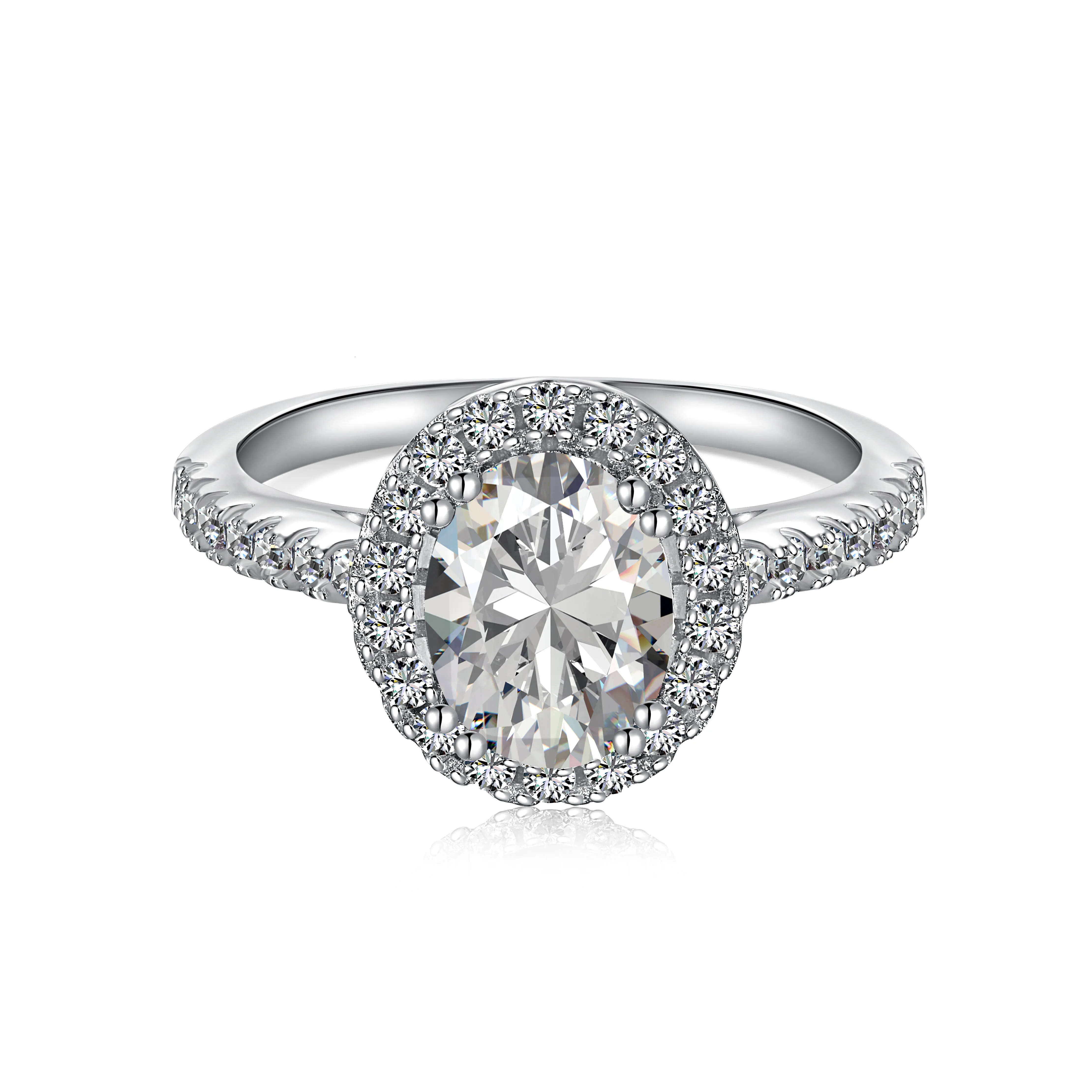 925 Sterling Silver Zircon Ring Egg-Shaped Flower Head Rhodium Gold Plated Fine Jewelry Anniversary Wholesale Factory Supply