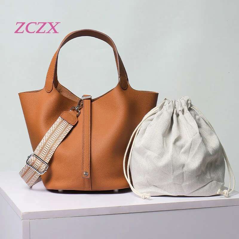New cowhide women's basket bucket genuine leather handbag long strap single shoulder crossbody bag