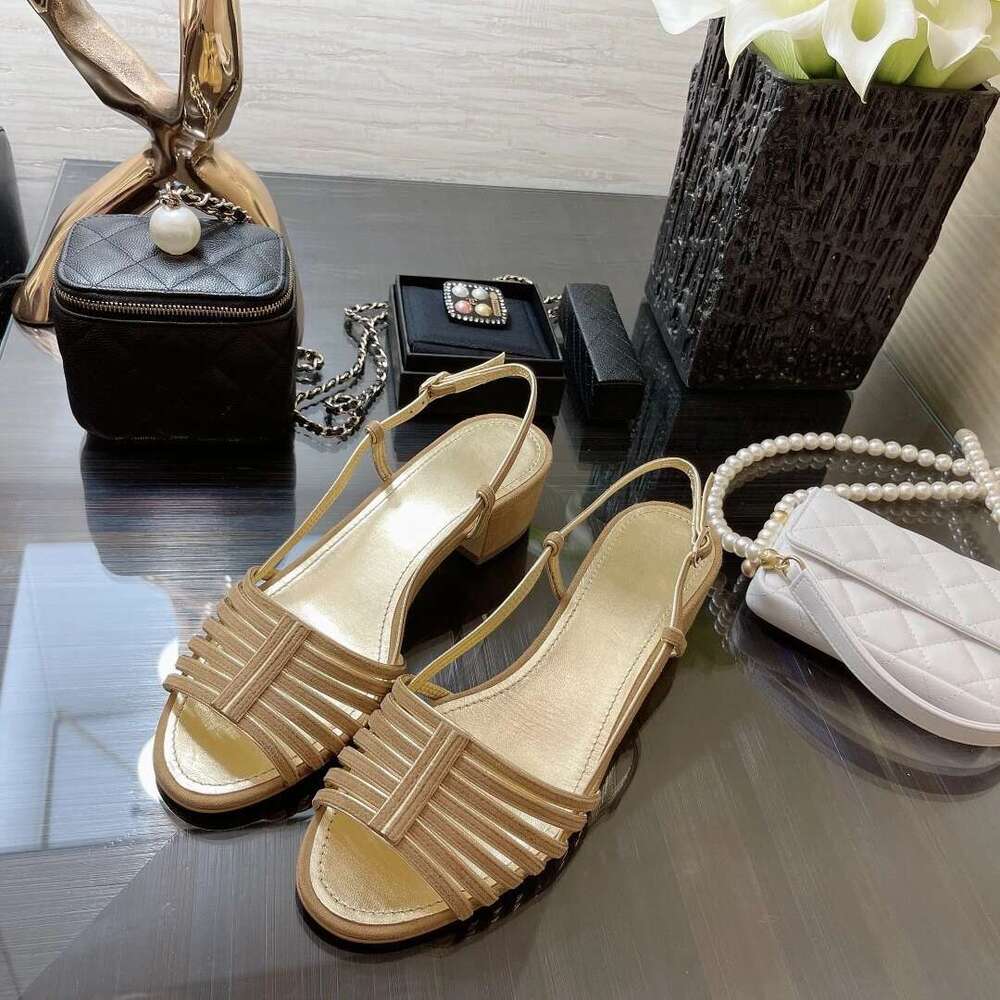 Women Genuine Leather Sandals Med Heels Pumps Slingbacks Summer Buckle Strap Leisure Designer Shoes Zapatillas De Mujer