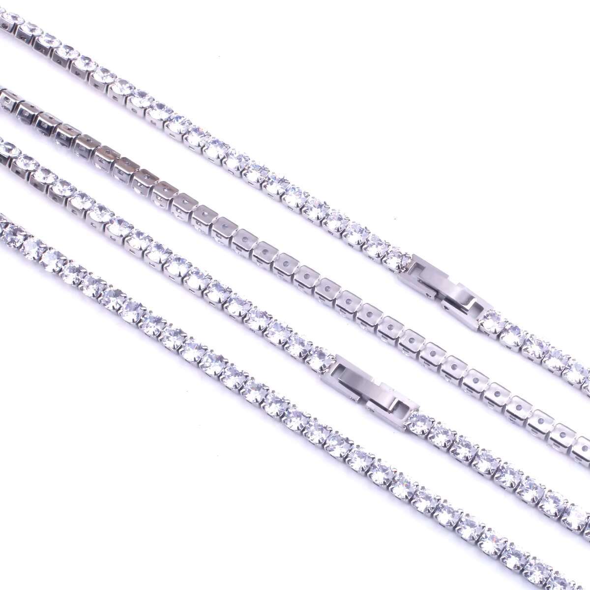 Hip Hop Cubic Zirconia Tennis Chain Necklace Stainless Steel Iced Out Diamond Chain Men Womens Bling Water Proof Jewelry