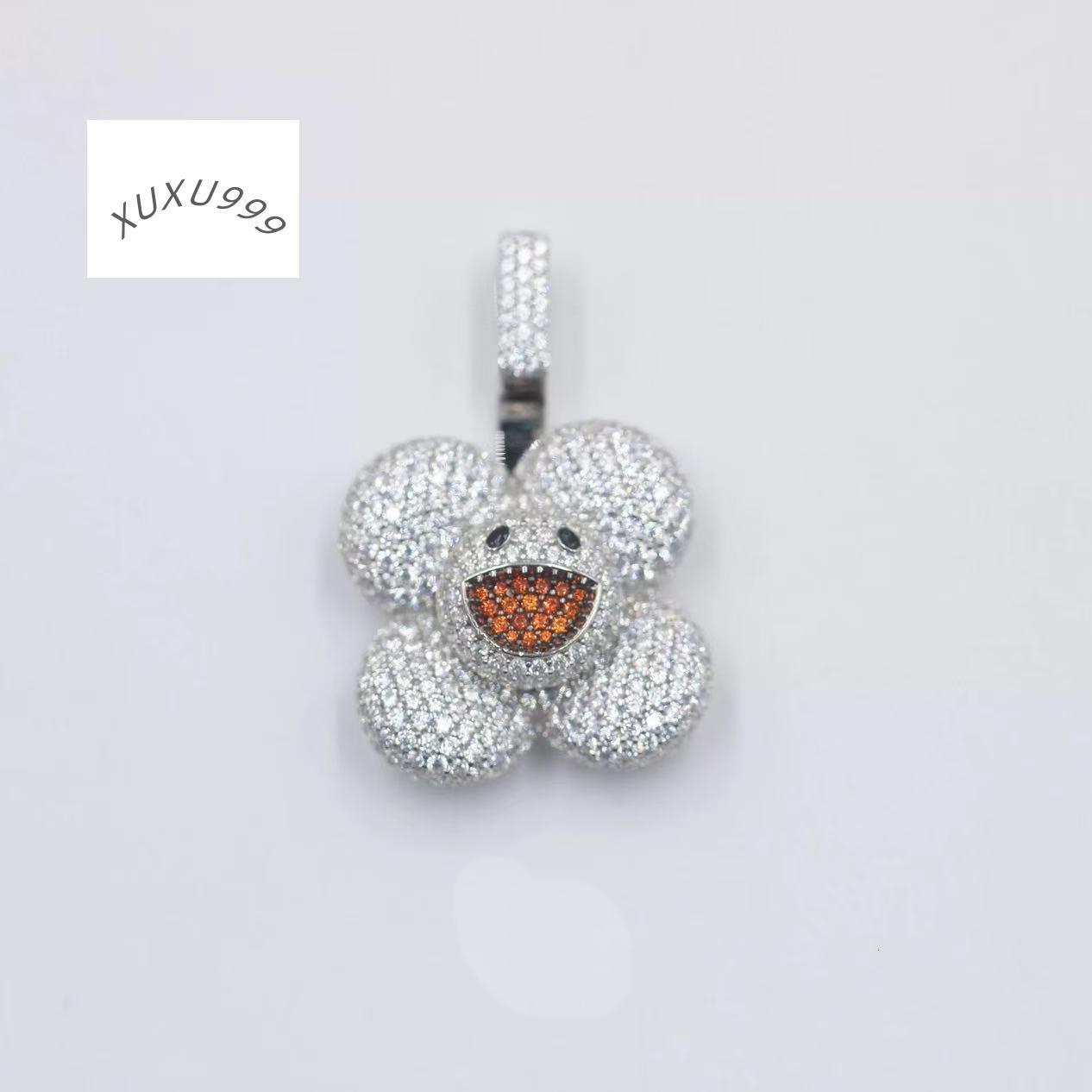Fashionable Hip-Hop Big Mouth Rotating Flower S925 Silver Pendant For Both Men And Women Plated With 18K Real Gold