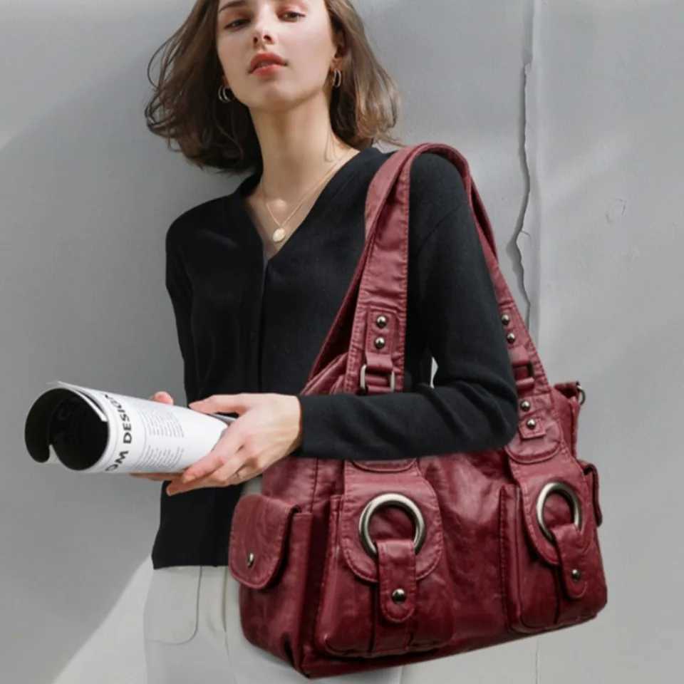 Two Metal Circles High Quality Soft Pu Leather Female Handbags Tote Bags Shoulder Crossbody Bag for Women Mother Z250512