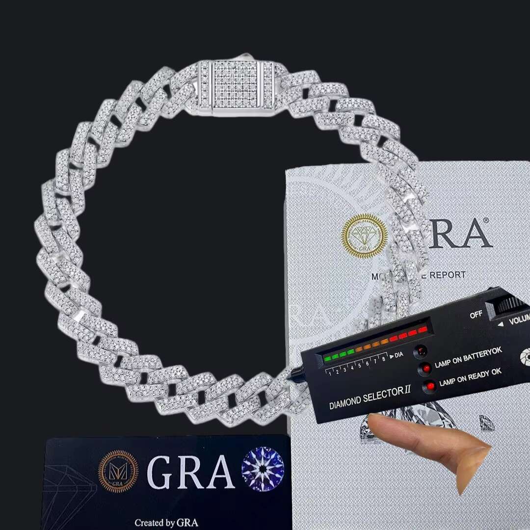 8MM 10MM 14MM Moissanite Bracelet Cuban Link Chain 925 Silver White Gold Plated Iced Out Hip Hop Jewelry Bracelets for Men Women