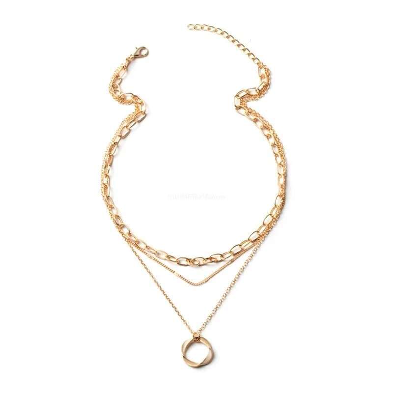 Pendant Alloy with Circle and Star, Multilayer Necklace, Vintage Women's Jewelry, Necklace