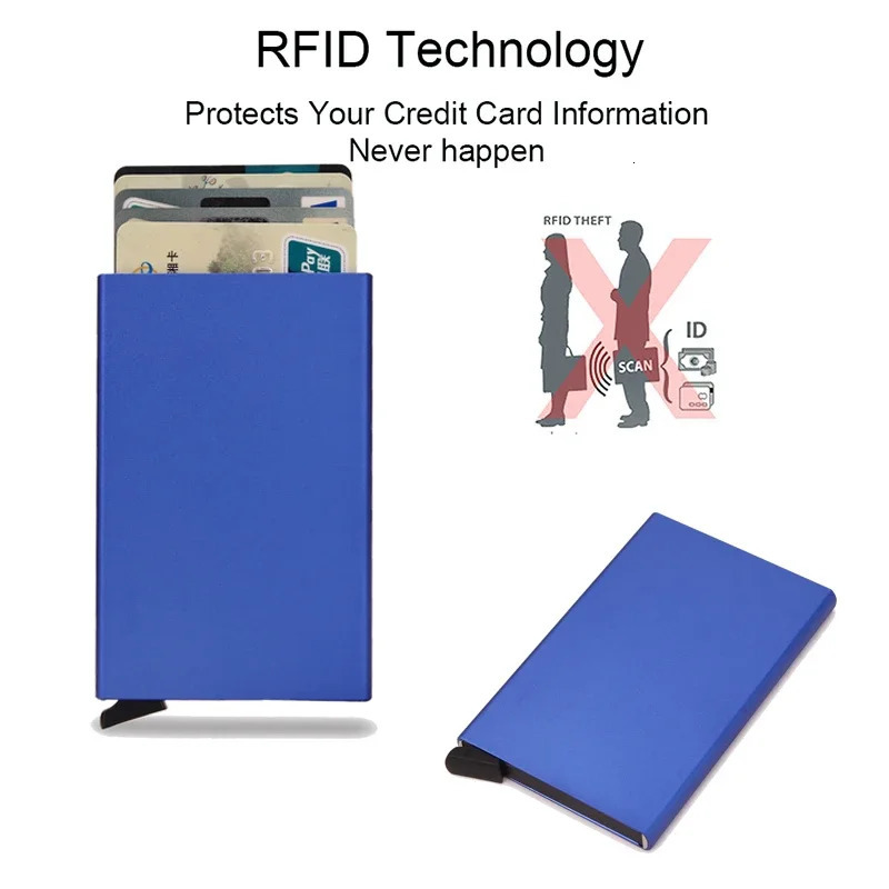 PT010,Rfid Credit Card Holder Metal Thin Slim Smart Wallet Women Wallets Pop Up Minimalist Small Black Purse Mini Walets for Men 250509