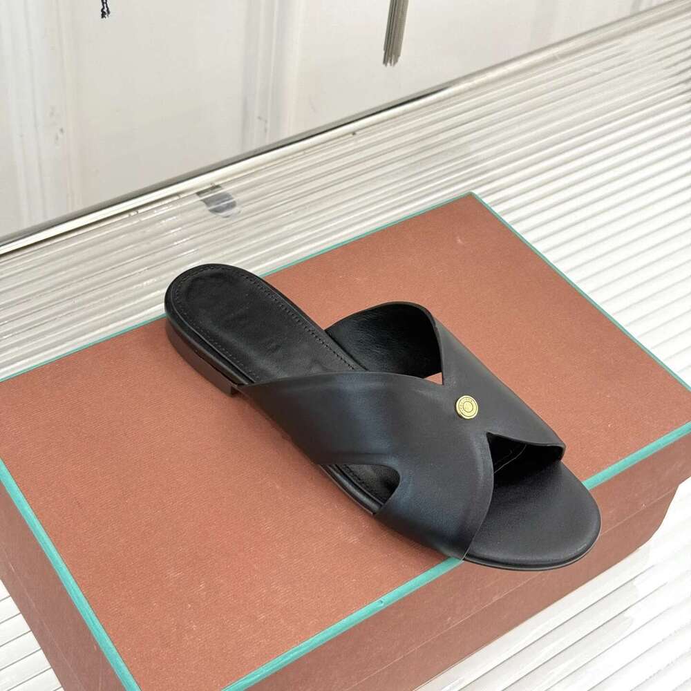 Women Size35-41 Genuine Leather Slippers Super High Heels Summer Slides Solid Colors Designer Shoes Zapatillas De Mujer