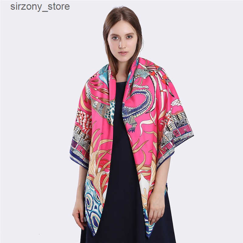 Twill Silk Scarf Women Cheetah Leopard Printing Square Scarves Fashion Versatile Wrap Female Foulard Large Hijab Beach Shawl Neckerchief 130CM*130CM z