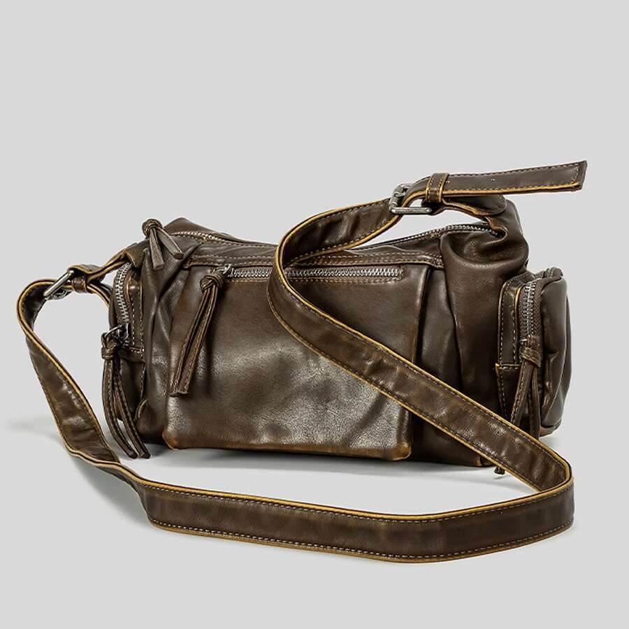 Vintage Underarm For Women Designer Multiple Pockets Shoulder Bags Soft Washed Pu Leather Crossbody Bag Y2k