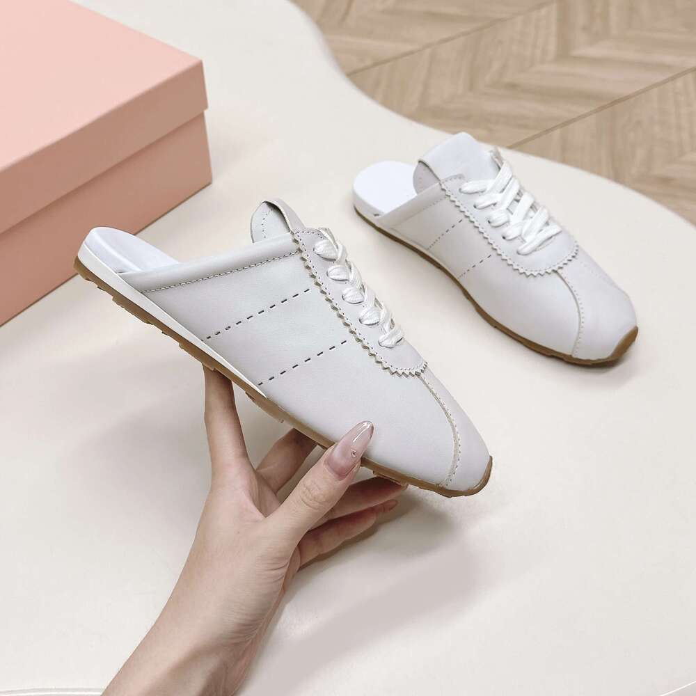 Women Natural Cow Suede Slippers Genuine Leather Mules Sports Leisure Flats Round Toe Designer Shoes Zapatillas De Mujer