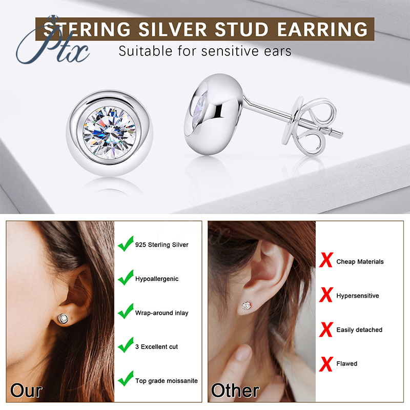 Moissanite Bubble Stud Earrings Fashion Men Women 5MM D VVS1 Lab Created Moissanite Diamond Shiny Design Unisex for Gift