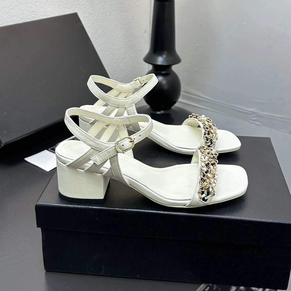 Women Size34-41 Genuine Leather Sandals Super High Heels Chain Pumps Slingbacks Summer Designer Shoes Zapatillas De Mujer