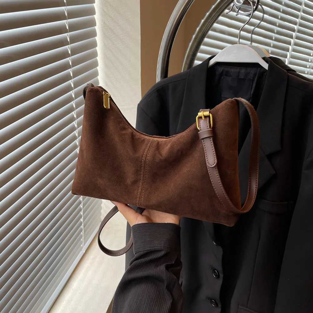 Women Suede Handbag Multiple Pocket Shoulder Bag Adjustable Strap Underarm Bag Zipper Satchel Purse for Work TravelXJ250512