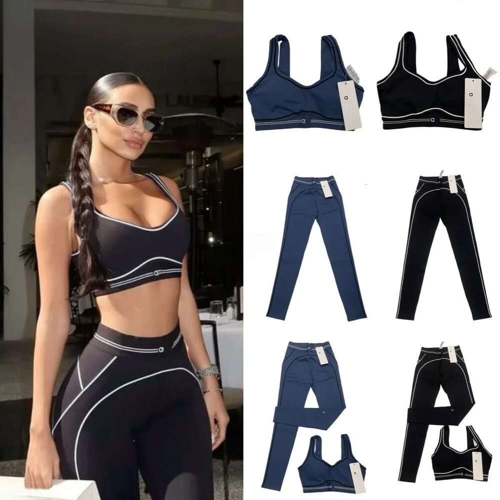Designer 5A top Set Seamless Tops Sports Heart Throb alosetly Bra+Leggings High End White Striped Low Back Dance Yoga alosetly Summer Women bra set