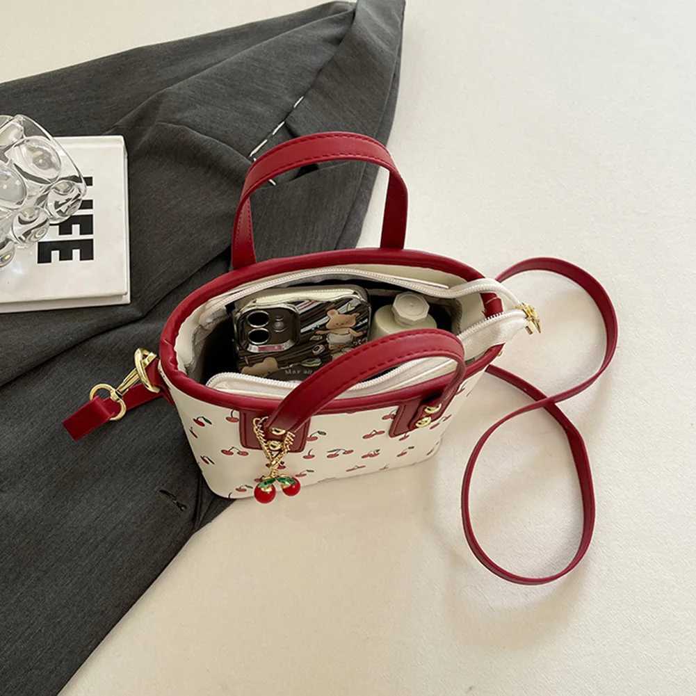 Women PU Cherry Shoulder Bag Large Capacity Trendy Commuting Bag with Cherry Pendant Stylish Crossbody Bag Aesthetic HandbagW250512