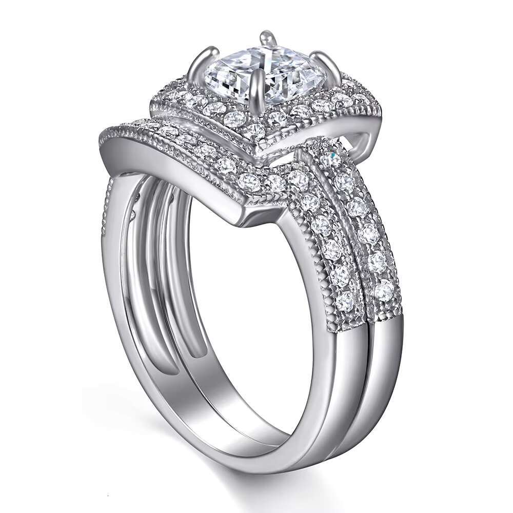925 Sterling Silver Square Diamond Engagement Wedding Ring Set Trendy Couple Jewelry Rhodium Plating Zircon Cut Stone Gift Party