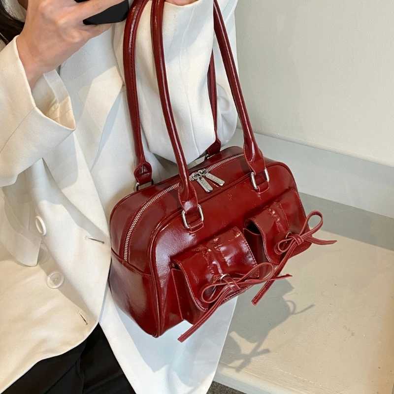 NEW Bowknot Shoulder Bags Korean Fashion Handbags Cute Bow Tie Design Underarm Bags for Girl Women Fashion Bags Leather HandbagXJ250512