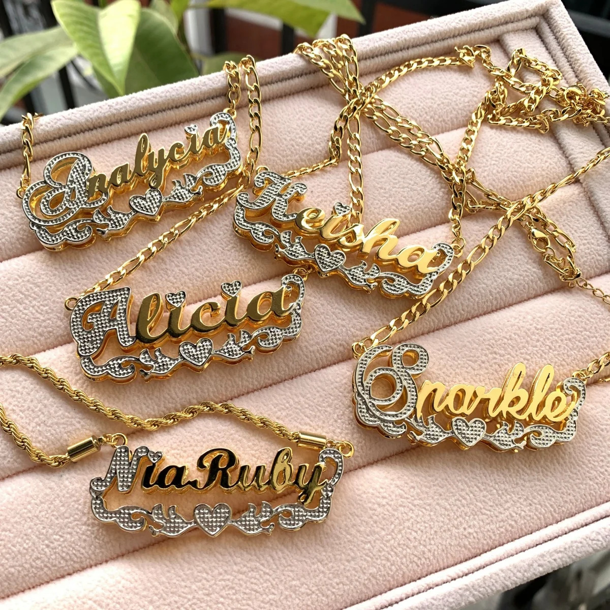 3D Personalized Name Necklace Two Colors Custom Name Necklace with Heart Double Layered Pendant Gift for Her/Him Copper Handmade 250512