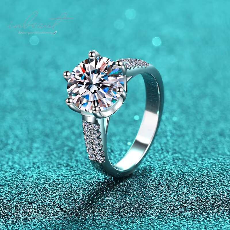 Silver 925 Original 3 Ct Round Brilliant Cut Diamond Test Past D Color Moissanite 6 Claws Ring for Engagement Fine Jewelry